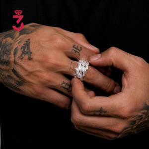 Anel Masculino Hip Hop Cubano com Diamantes Banhado a Ouro 18K Prata Esterlina S925 Cravejado com Moissanite Baguete e Pavê Joia Masculina - Product Image 4