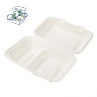 Bagasse afhaallocatie doosje 9x6 inch, natuurlijke kleur, ongebleekt, wegwerp lunchbox, restaurant catering benodigdheden