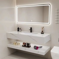 Comptoir de salle de bain de luxe en pierre frittée minimaliste européenne avec vasque intégrée, design personnalisé