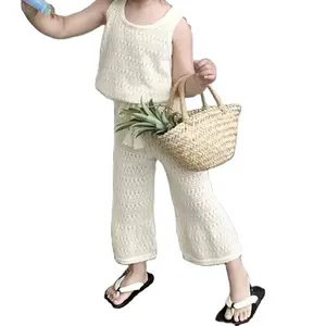 Yeni stil örme kız yelek ve pantolon yaz şort takımı moda bebek kız giyim seti