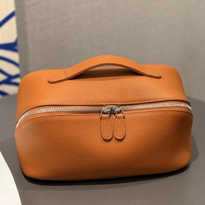Bolsa de Maquillaje de Cuero Genuino de Gran Capacidad, Bolsa de Cosméticos Portátil con Cierre para <span class=keywords><strong>Viaje</strong></span>, para Mujeres y Niñas - Product Image 1