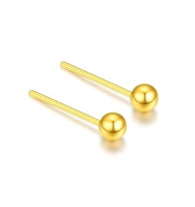 Pendientes de Oro Real de 24K, 999, con Cuentas de 5mm, 5G, para Mujer, Diseño 3D de Bola Dura, Marca Xinfly - Product Image 2