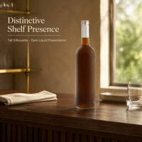 Bouteille de liqueur en verre étroite et haute Solent, marron foncé, avec base transparente, étiquette personnalisée, prête à la vente en gros, OEM, ODM
