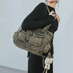 女性用ヴィンテージデニムハンドバッグレディースレトロスタイルY2Kファッションウォッシュドソフトデニム脇の下トートバッグ - Product Image 4