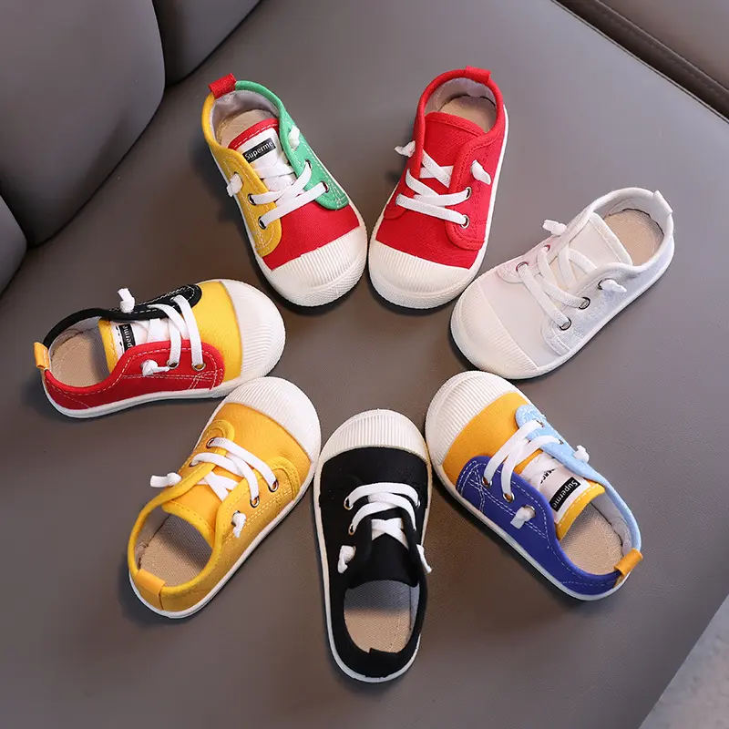 Zapatillas de lona informales para niños y niñas, zapatos planos clásicos con cordones, para estudiantes