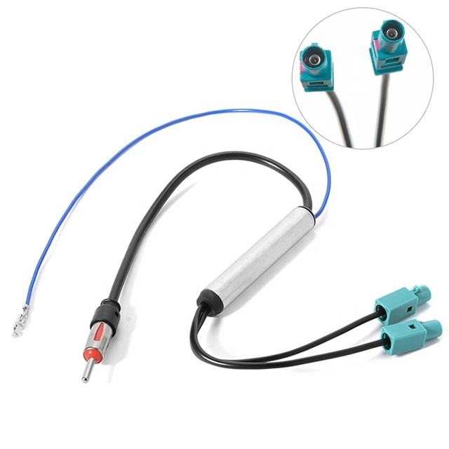 Double Fakra Antenna Adapter Dual Fakra Splitter to DIN Plug for FM AM Car Radio Antenna Adapter Cable with Amplifier