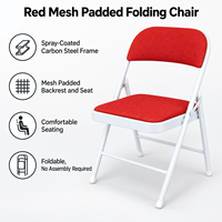 Chaise pliante d'intérieur rembourrée en maille rouge vif avec cadre en acier blanc, portable pour célébrations, festivals, fêtes et invités