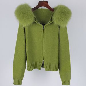 2025 महिला स्लिम स्लिट सर्दियों में छोटे लोमड़ फर कोट गर्म ऊन पुफ आस्तीन जैकेट महिलाओं के लिए असली फर स्वेटर - Product Image 1