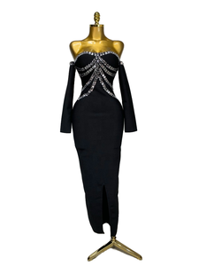 Vestido de Noche Elegante de Lujo para Mujer, sin Tirantes, Manga Regular, con Lazo Natural, Transpirable, con Cristales y Diamantes, Estilo Celebridad - Product Image 1