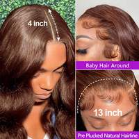 Wig Rambut Asli 250 Density 13X6 HD Lace Frontal, 100% Rambut Mentah Tanpa Proses Kutikula Tertata Rapi, Wig Warna Cokelat Eropa Pre Plucked