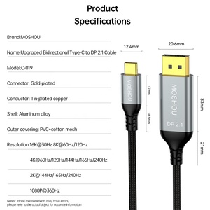 Displayport 2.1 Cáp 16K 30Hz 8K 60Hz 240Hz 40gbps Thunderbolt 4 Loại C để dp 2.1 Cáp hai chiều cho MacBook cho Iphone 15 - Product Image 6