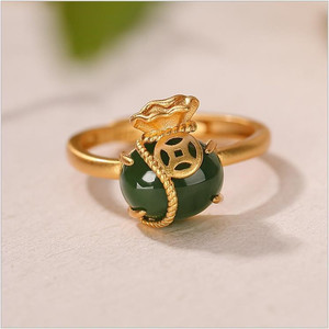 Hetian Jade Lucky Bag Pendant Ring Set 18k Gold Plated Zinc Alloy Women's Jewelry Gift Fashion Jewelry Sets - Product Image 4