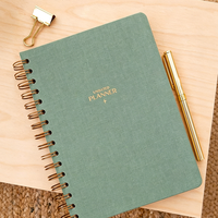 Carnet à spirales A5 en lin, couverture rigide, planificateur quotidien et hebdomadaire non daté, journal en tissu durable, papeterie de bureau et scolaire