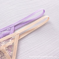 Celana Dalam G-String Transparan Berenda Seksi Model Low Rise untuk Wanita, Tanpa Crotch, Bahan Bernapas, dengan Ikat Pinggang Seksi