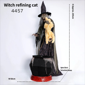 Decoración de Halloween para Casa Embrujada, Bar o Sala de <span class=keywords><strong>Escape</strong></span>, Gran Accesorio Eléctrico de Inducción de Gato Bruja Cocinando - Product Image 3