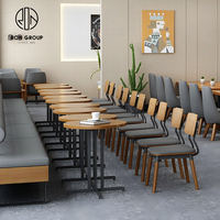 Table en bois massif ronde de café de restauration rapide design moderne banquette en cuir gris stand de meubles de restaurant commercial