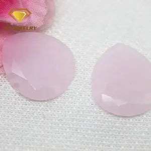 Top quality pear shape two flat back cut pink milky glass gemstone