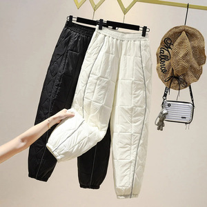 Women's Winter Lightweight Down Cotton Pants Warm Tapered Leg Lantern Pants Black White Casual Pants Micro Elasticity - Product Image 1