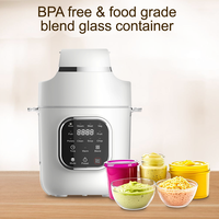 Procesador Eléctrico de Alimentos para Bebés 250ml, Mini Batidora de Purés SUS316 con 6 Cuchillas, Vaporera de Vidrio de Borosilicato Alto, Licuadora con Autolimpieza 450W EU