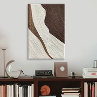 Peinture à l'huile abstraite texturée peinte à la main, art mural minimaliste brun et blanc pour la décoration intérieure