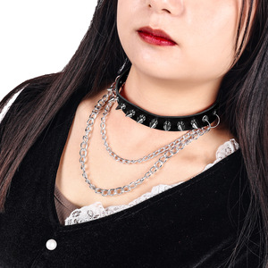 Collier ras du cou punk gothique à chaîne à maillons, fait main en métal et cuir avec rivets, pour anniversaires et style Harajuku - Product Image 3