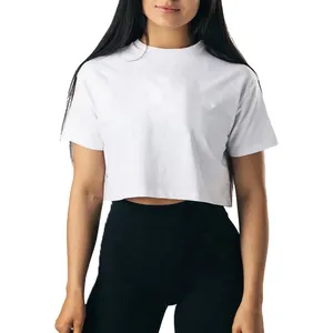 Custom girl white blank crop t shirts wholesale screen printed plain cropped tee shirts ladies crop top tshirt t shirt for women