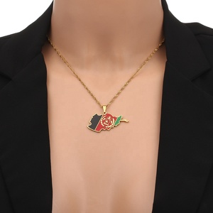 Collar de Acero Inoxidable con Colgante de <span class=keywords><strong>Mapa</strong></span> y Bandera de País, Cadena para Suéter, Colgante de <span class=keywords><strong>Mapa</strong></span> de Afganistán para Adolescentes - Product Image 3