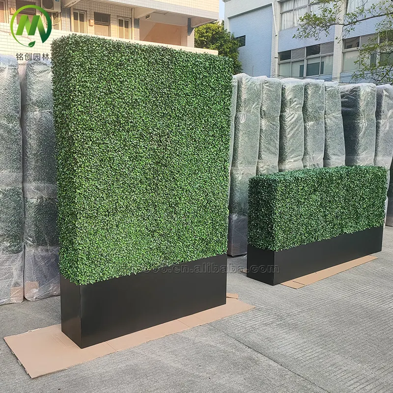 Garden Metal Frame Boxwood Artificial Hedge Panel Hedge Boxwood Grass Back Drop Wall with Planter Artificial Boxwood Hedge Wall