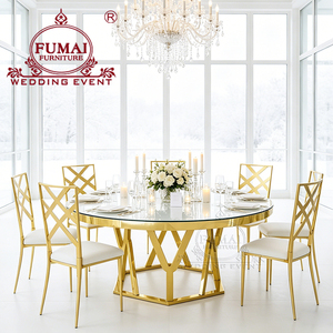 Modern Wedding Banquet Round Glass Top Stainless Steel Base Hotel Furniture Dining Table - Product Image 1