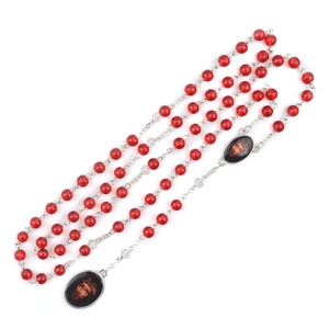 귀중한 혈액 예수님의 특별한 묵주 크리스탈 6mm 빨간색 유리 구슬 가톨릭 십자가 목걸이 - Product Image 4