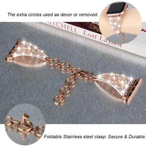 Pulsera de diamante brillante de lujo para mujer, para <span class=keywords><strong>Apple</strong></span> <span class=keywords><strong>Watch</strong></span> Series 6 <span class=keywords><strong>SE</strong></span> 5 4 3, correa de Metal para iWatch 40mm 44mm 38mm 42mm - Product Image 3