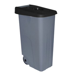 Contenitore per Riciclaggio 85 L con Coperchio Nero Apribile e Ruote - Product Image 1