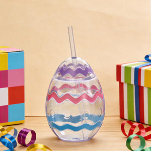 Bicchieri di plastica a forma di cartone animato da 600ml di plastica per animali domestici uovo di Pasqua di natale carota di coniglio in stile Chick tazza di paglia tazza - Product Image 1