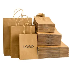 中国供应商定制尺寸棕色牛皮纸袋包装礼品工艺购物纸袋，带有您自己的标志
