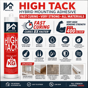 Adhésif de fixation haute résistance sans clous, polymère hybride jusqu'<span class=keywords><strong>à</strong></span> 400 kg/10 cm², adhérence initiale <span class=keywords><strong>rapide</strong></span> pour <span class=keywords><strong>béton</strong></span>, pierre, métal, panneau mural - Product Image 2