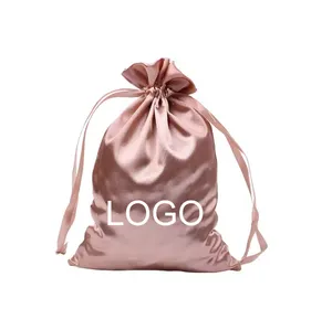 Sac à cordon en satin logo personnalisé petite entreprise sac cadeau en soie à cordon sac à poussière en satin pochette cadeau pour bijoux