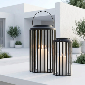 Latest Trending Style Round Shape Black Metal Frame Glass Candle Holder <b>Lanterns</b> for Events and Home Decorations - Product Image 1