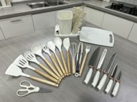 Nouvel Arrivage – Ensemble d'ustensiles de cuisine en silicone de qualité alimentaire, sans BPA et non toxique, comprenant cuillère, spatule, pince, couteau de cuisine et aiguiseur de couteaux