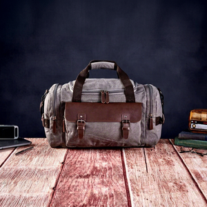 Bolsa de Viaje de Lona y Cuero para Hombre, Impermeable, Resistente, Bolsa Deportiva para Gimnasio, Bolsa de Fin de Semana, LCDB-0023B - Product Image 1