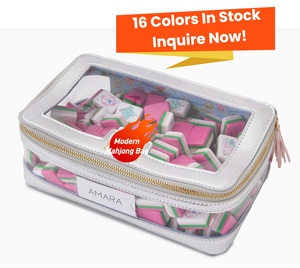 Tas Penyimpanan Mahjong Poker Modern Mewah Ramah Lingkungan Tahan Air Lipat Transparan PVC Gaya Amerika dengan Ritsleting dan Pegangan Berumbai - Product Image 1