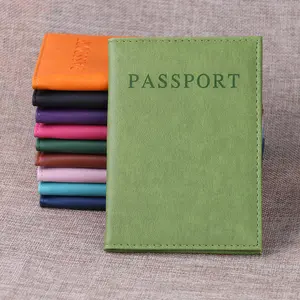 定制标志PU皮革护照封面廉价旅行钱包带卡盒票槽复古男士双折护照夹