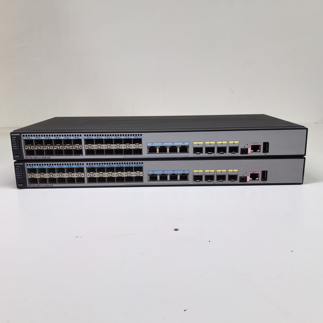 HW S5700-28X-LI-24S-AC Layer 3 aggregation switch with 24 Gigabit SFP ports, 8 combo ports, and 4 10 Gigabit SFP+ uplink ports