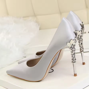 Zapatos de Tacón Alto con Tacón Delgado y Diseño Metálico Tallado para Mujer, Zapatos de Vestir Elegantes y Sensuales con Punta en Pico, Sandalias de Tacón, Zapatos de Moda para Boda - Product Image 5