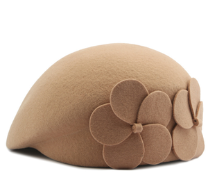 Béret en <span class=keywords><strong>laine</strong></span> pour femmes, dames, double décoration florale, style vintage français britannique, élégant, chaud pour l'hiver, chapeau de marche, chapeau de peintre - Product Image 2