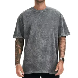 Qianzun streetwear premium tagless oversized heavyweight t-shirt 250 gsm black grey men acid wash t shirt cotton blank vintage