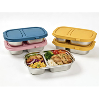 Boîtes à collation en acier inoxydable avec couvercles en silicone, contenants de stockage alimentaire à 2 compartiments, boîte à bento 304