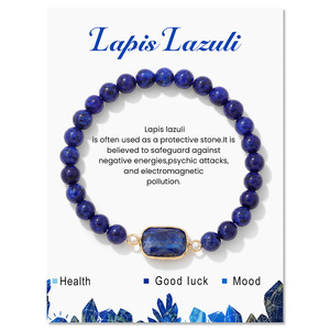 Pulsera Ajustable de Piedras Naturales Bohemias Curativas: Lapislázuli, Amatista, Cuarzo y Ágata con Dije Rectangular Elástico - Product Image 1
