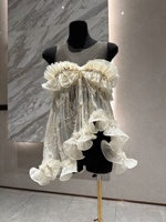 SS2489 Nouvelle Collection Haute Couture – Ensemble Deux Pièces Femme : Haut Bustier en Dentelle Coquillage et Jupe Midi Irrégulière pour Vacances d'Été