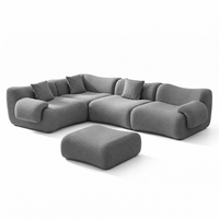 Modernes Komprimiertes Chenille-Relaxsofa-Set Modulares Cloud-Ecksofa Hochdichter Schaumstoff Weißer Tiefsitz-Lounge-Ottoman