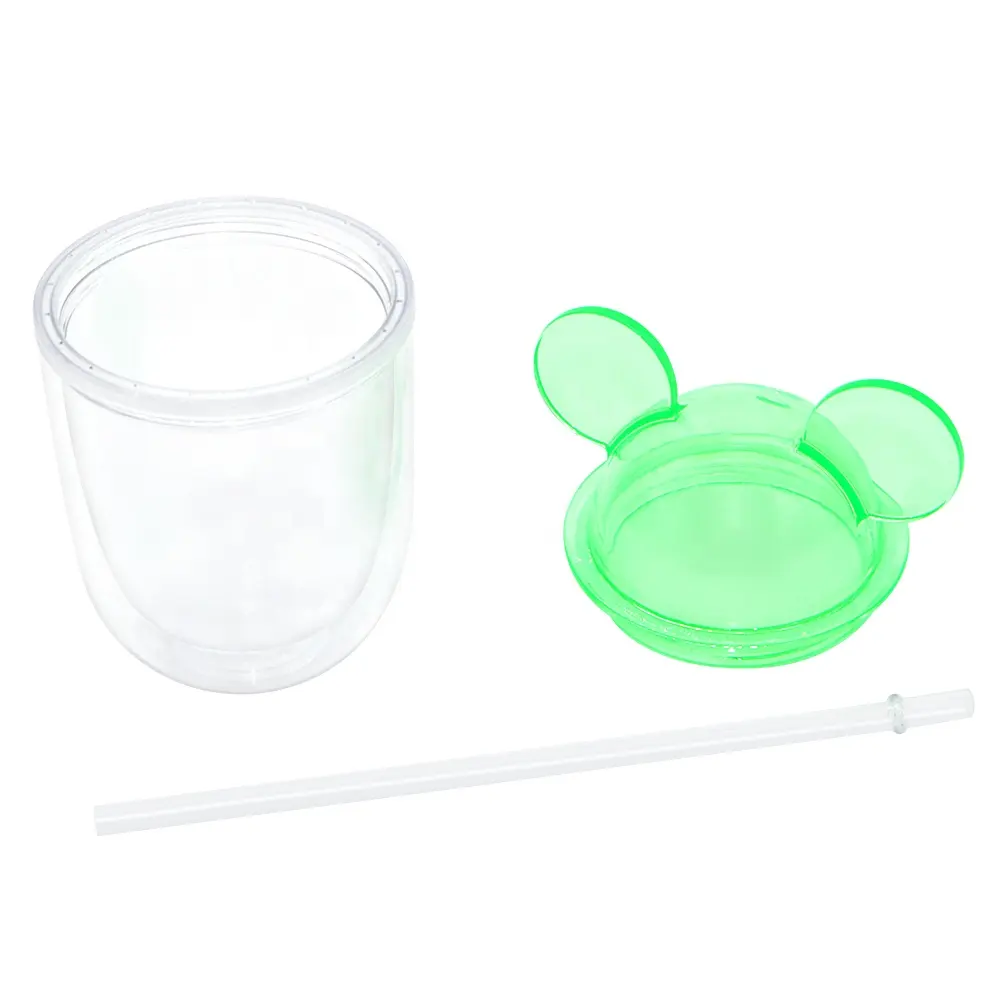 Logo personalizzato 350ml 450ml 650ml carino mouse coperchio a cupola per orecchio a forma di mickey tazza di plastica per bambini bicchieri con paglia